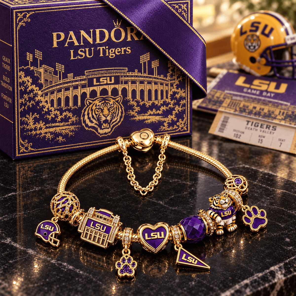 LSU Gold Charm Bracelet Set PTKL