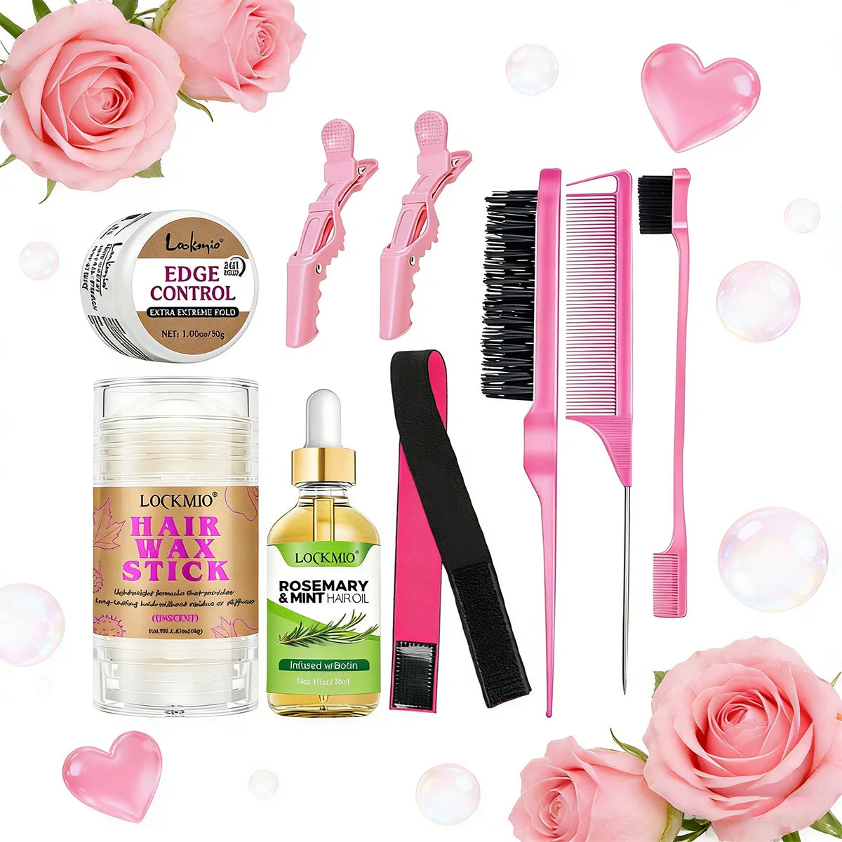 Valentine's Day Gifts Hair Care Styling Set Hair Wax Stick Edge Control Gel for Styling Baby Bangs Rosemary & Mint Essential Oil